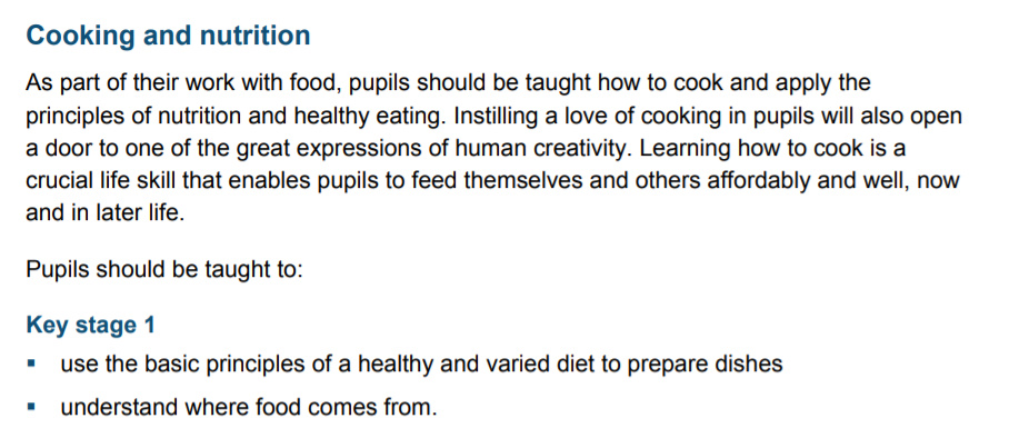 KS1 NC Cookery Objectives